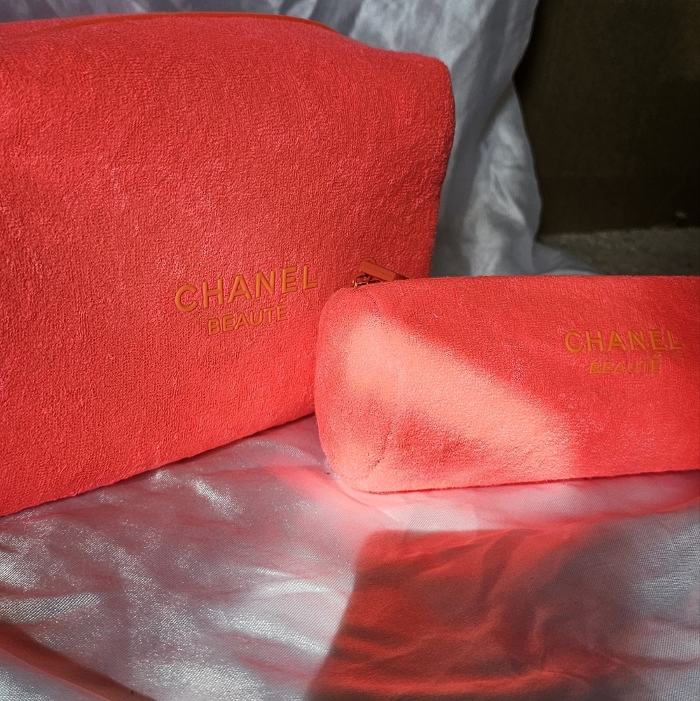 CHANEL Pink and Orange Beauty Pouch Set